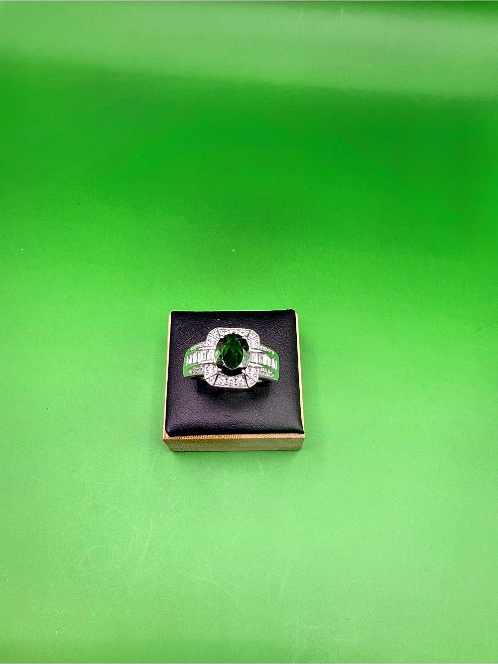 925 Sterling Silver Chrome Diopside & Cz Ring Size 10.